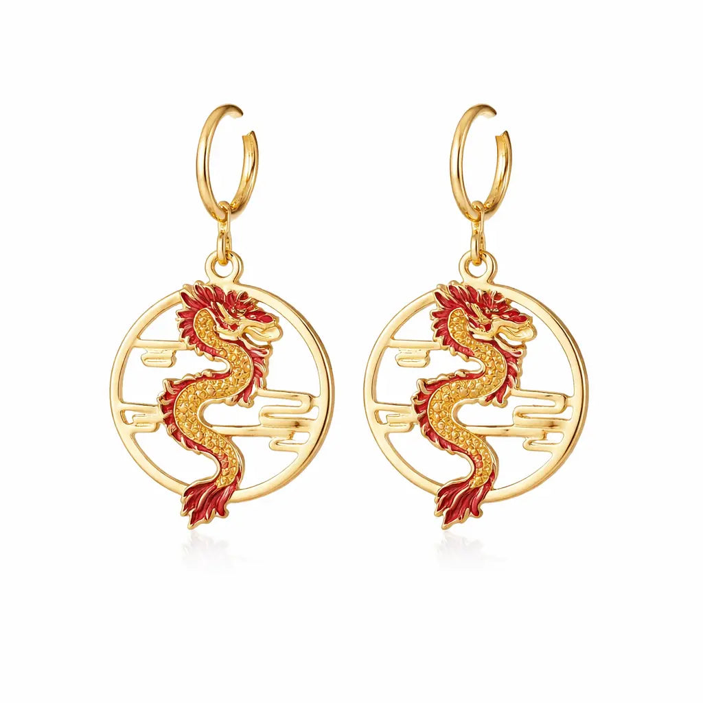 Boucles d'Oreilles Dragon Doré Yoka