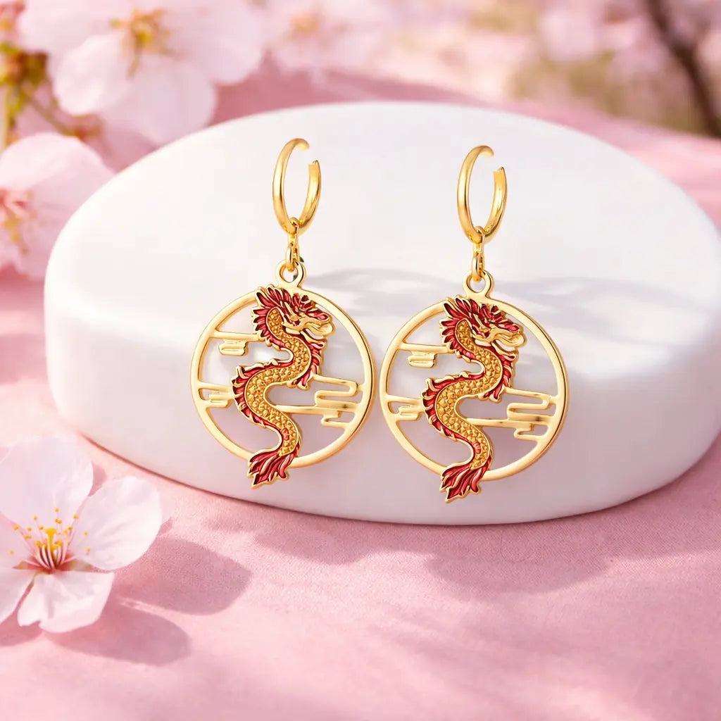 Boucles d'Oreilles Dragon Doré Yoka