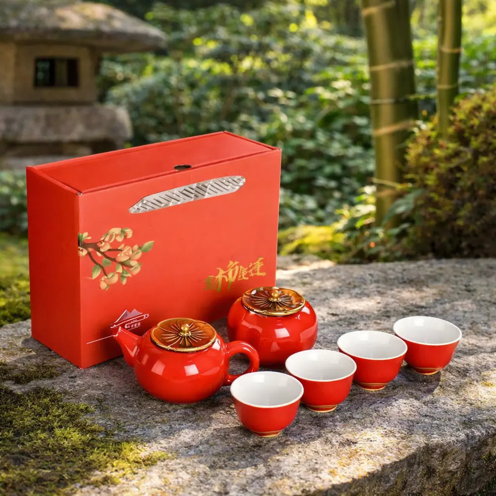 Service à Thé Japonais en Céramique Rouge Yoka